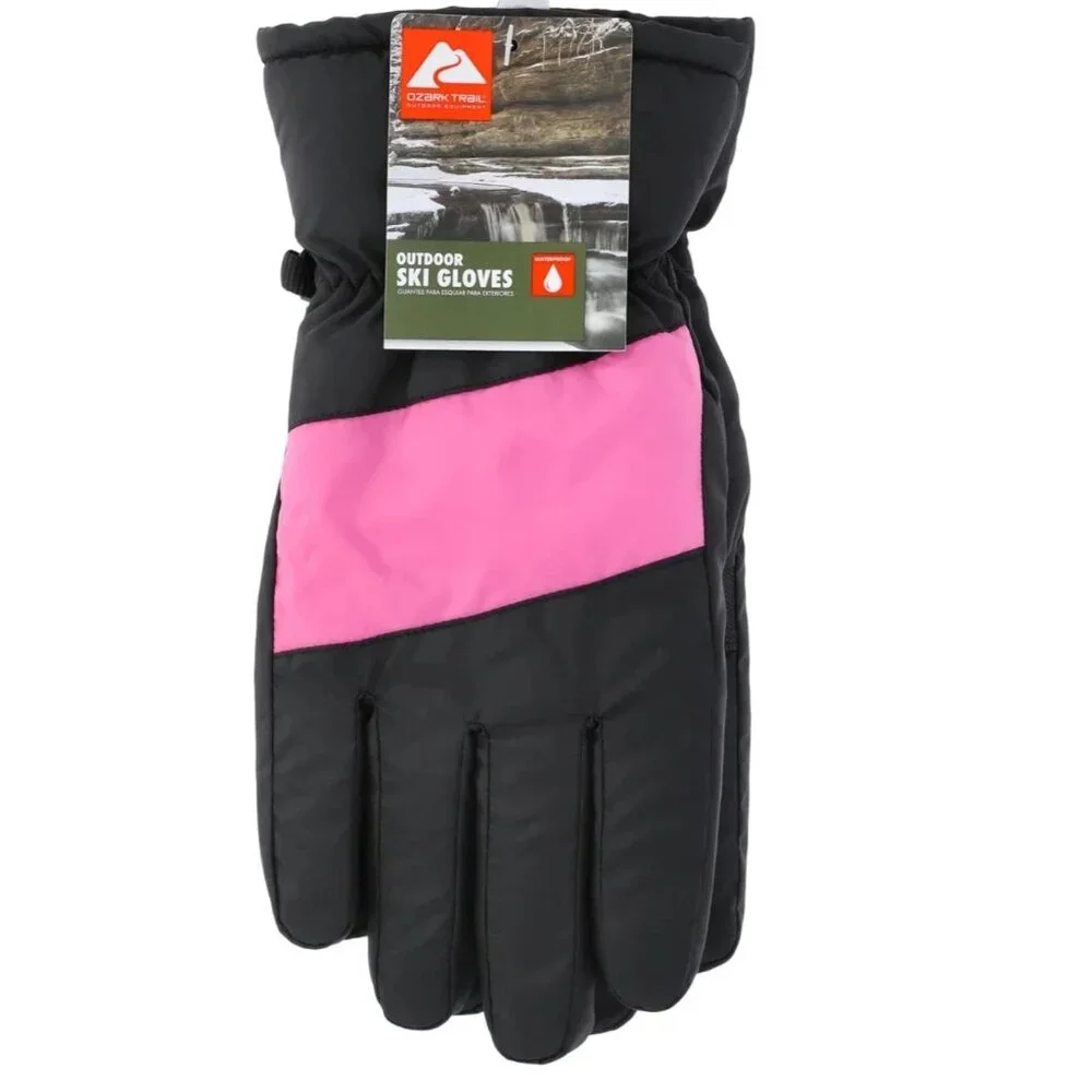 Ozark Trail Girls Gloves Water Resistant SIZE S-M Black Pink Ski NEW